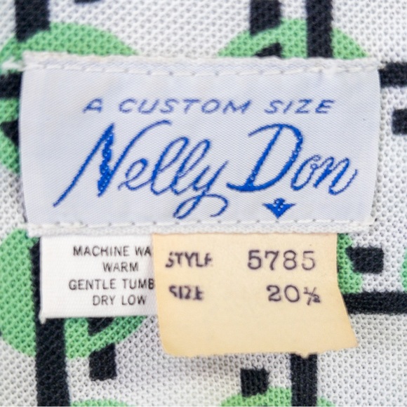 NWT Vintage 70s Geometric Print Green Black White A-line Shirt Dress Size 20.5 - Picture 9 of 16